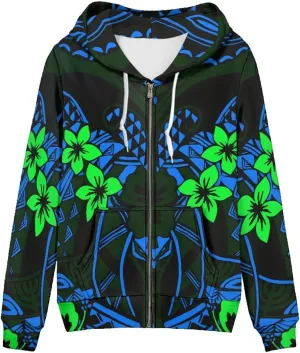 GLUDEAR Women Polynesian Tribal Print Zip Up Hoodies Long Sleeve Hooded Sweatshirts Oversized Casual Jacket