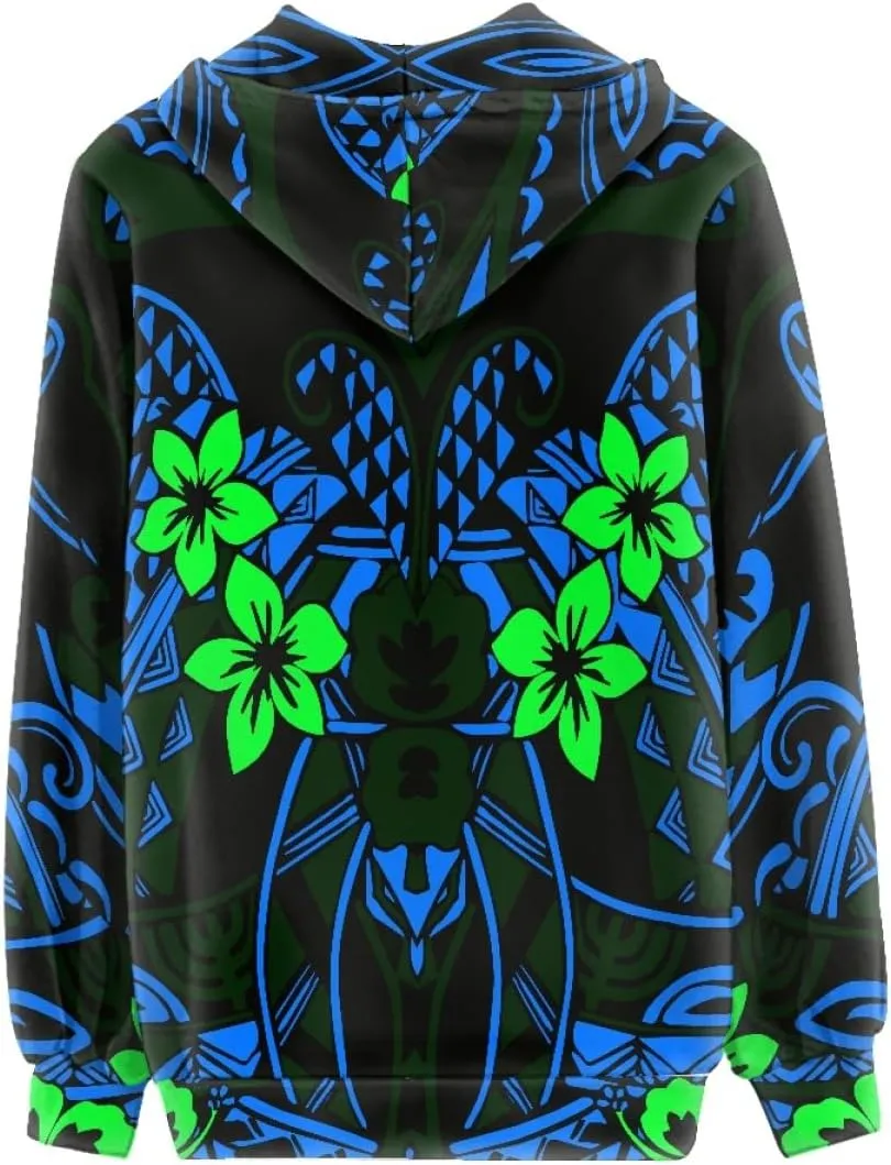 GLUDEAR Women Polynesian Tribal Print Zip Up Hoodies Long Sleeve Hooded Sweatshirts Oversized Casual Jacket