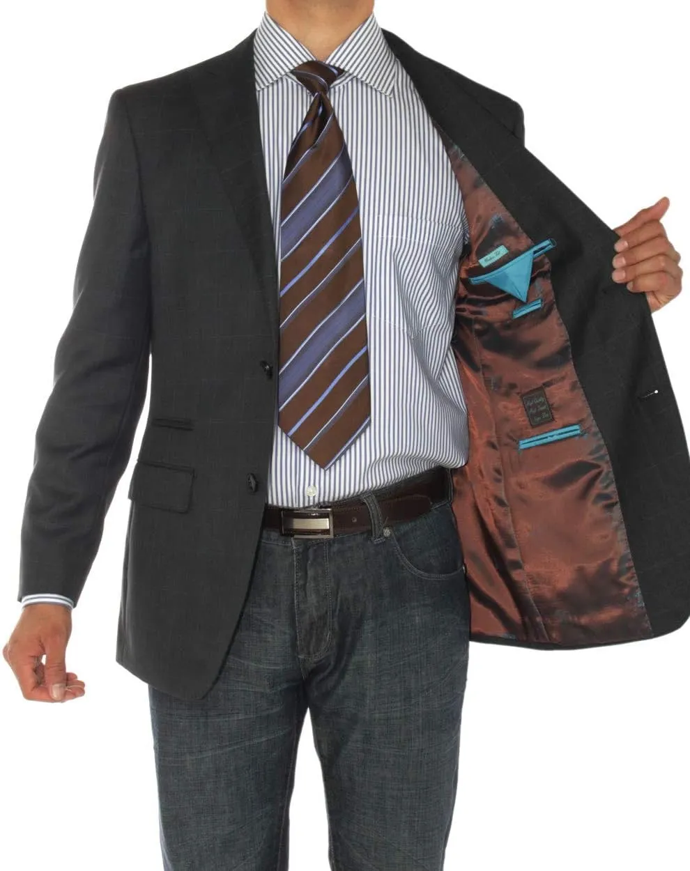 GN Luciano Men's 2 Button Modern Fit Suit Jacket Ticket Pocket Blazer Coat