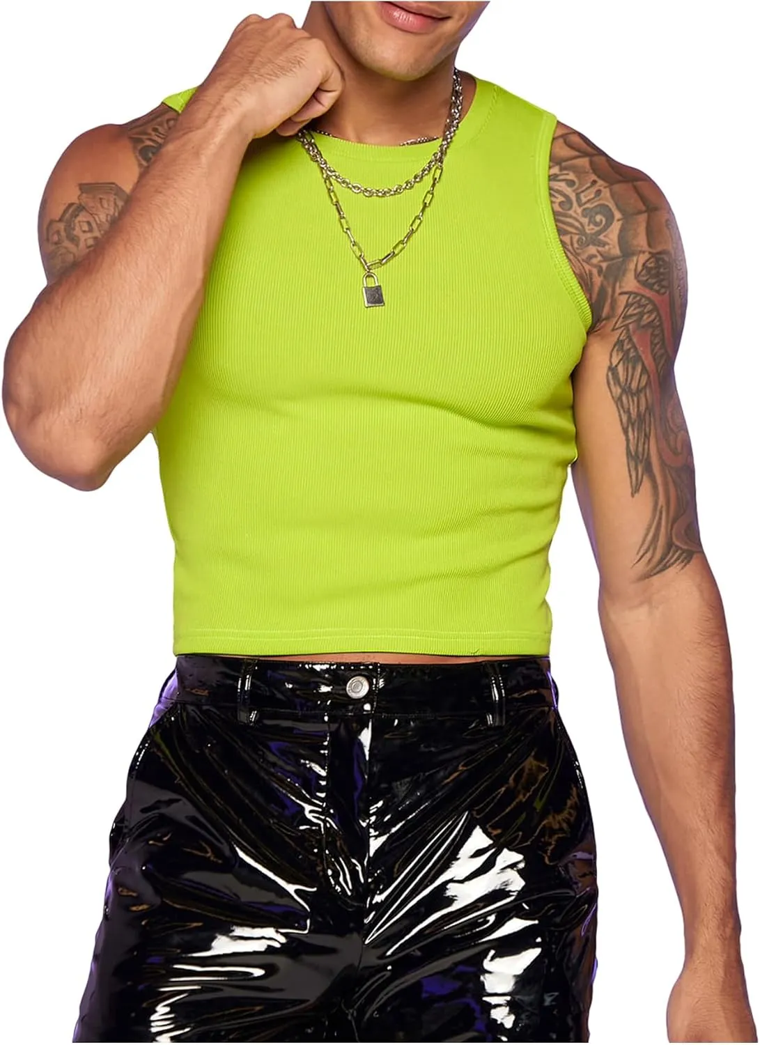 GORGLITTER Men's Fashion Workout Neon Crop Tank Top Slim Fit Hot Shirts