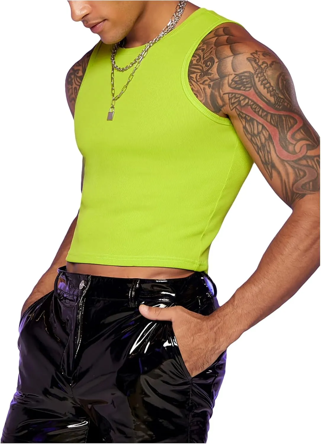 GORGLITTER Men's Fashion Workout Neon Crop Tank Top Slim Fit Hot Shirts