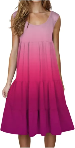 Gradient Color Summer Dresses for Women Flowy Beach Ruffle Dress Sleeveless Trendy Sundress 2025 Resort Wear