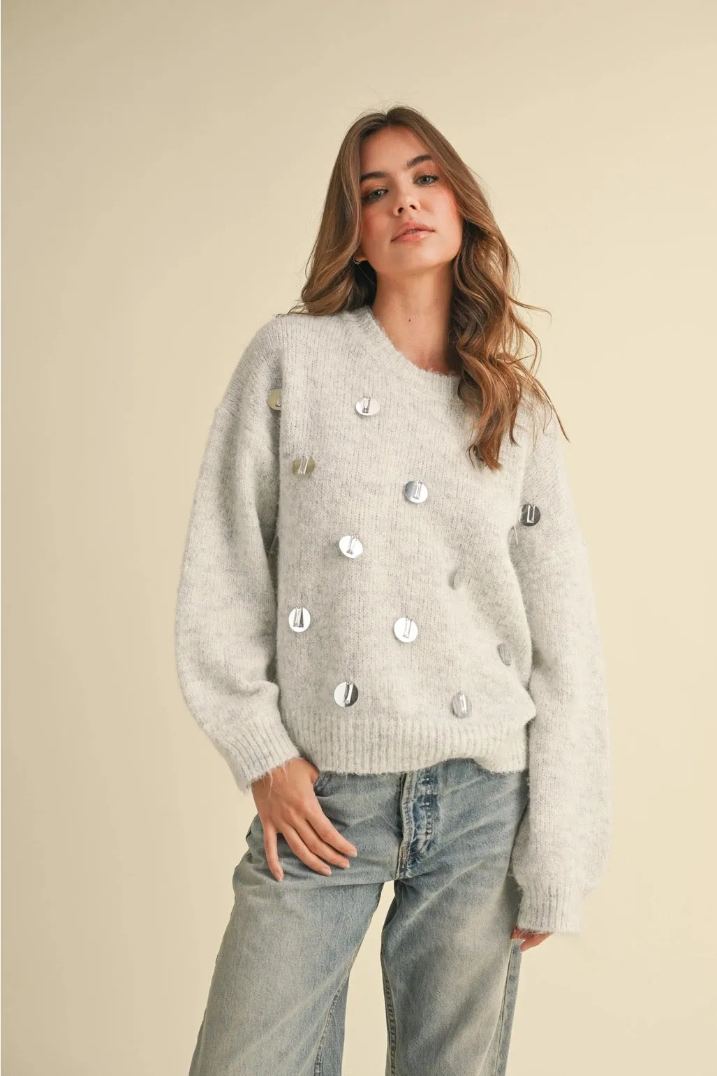 Grey Sequin Fuzzy Soft Jumper
