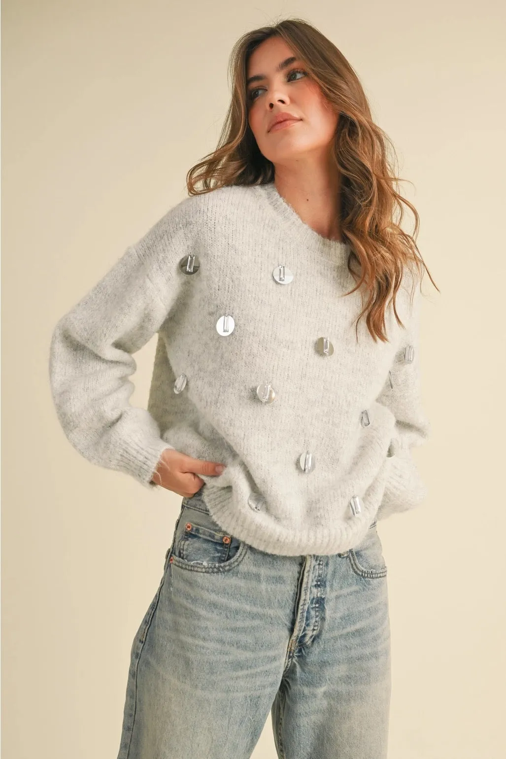 Grey Sequin Fuzzy Soft Jumper