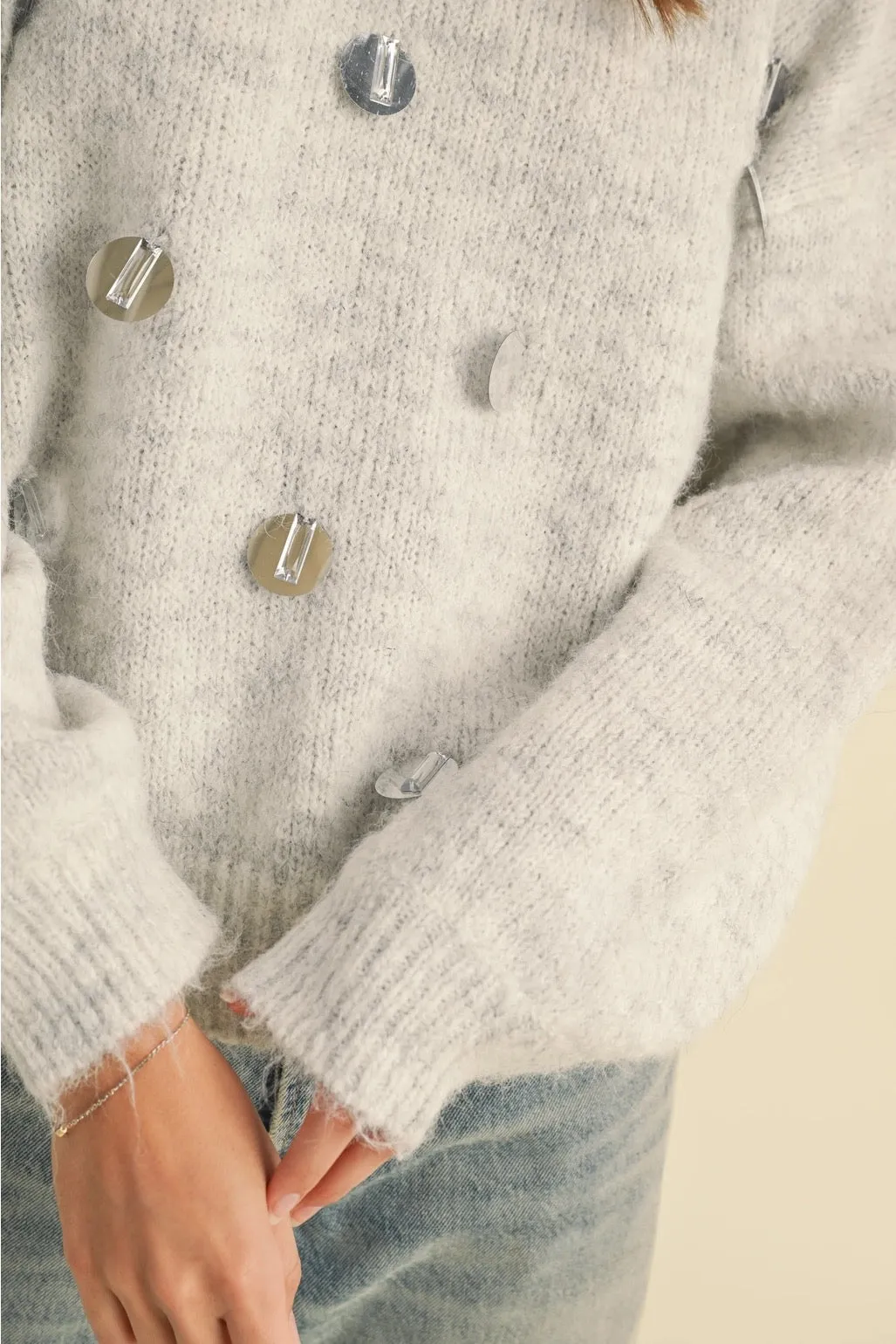 Grey Sequin Fuzzy Soft Jumper