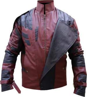 Guardians Starr Lord Jacket - Distress Maroon Chris Pratt Guardians Faux Leather Starr Lordd Costume Outfit For Men