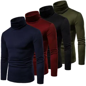 Gym Fitness Solid Men's Turtleneck Knitted Sweater High Collar Pullover Tops