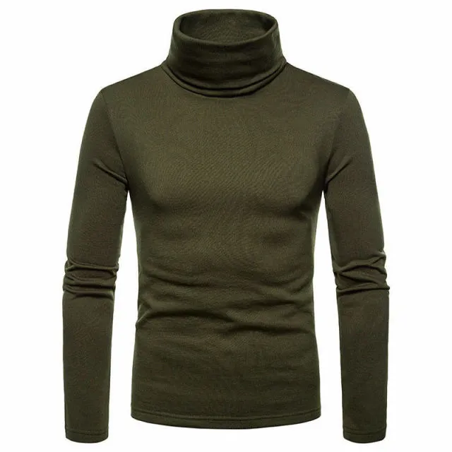 Gym Fitness Solid Men's Turtleneck Knitted Sweater High Collar Pullover Tops