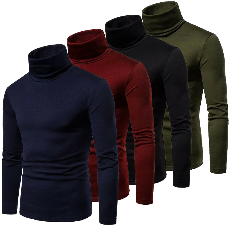 Gym Fitness Solid Men's Turtleneck Knitted Sweater High Collar Pullover Tops