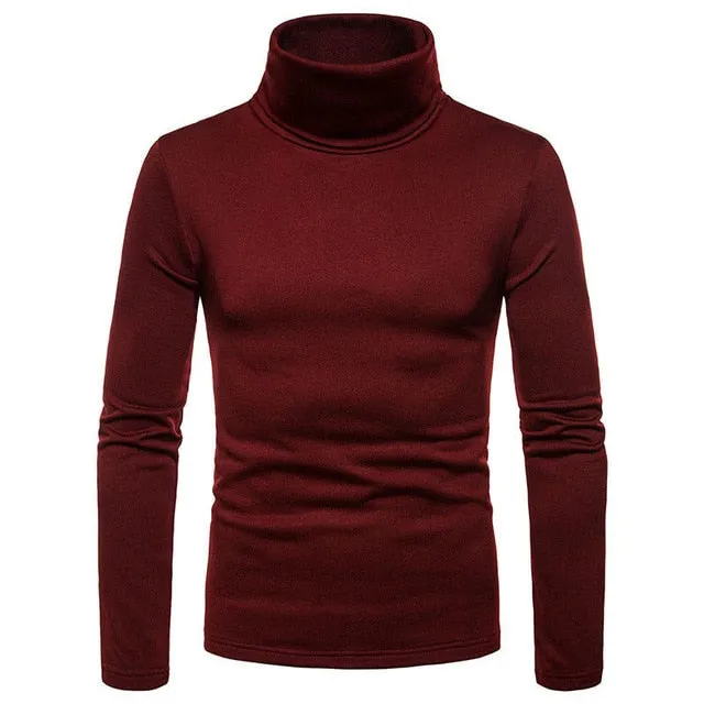 Gym Fitness Solid Men's Turtleneck Knitted Sweater High Collar Pullover Tops