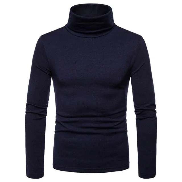 Gym Fitness Solid Men's Turtleneck Knitted Sweater High Collar Pullover Tops
