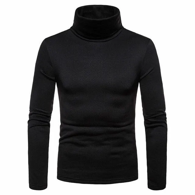 Gym Fitness Solid Men's Turtleneck Knitted Sweater High Collar Pullover Tops