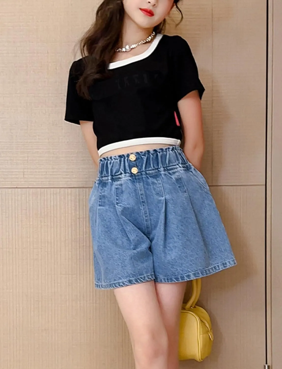Happy Cherry Baby Girl Summer Denim Shorts Wide Leg Cute Cooling Jeans Hot Pants 1-13Y