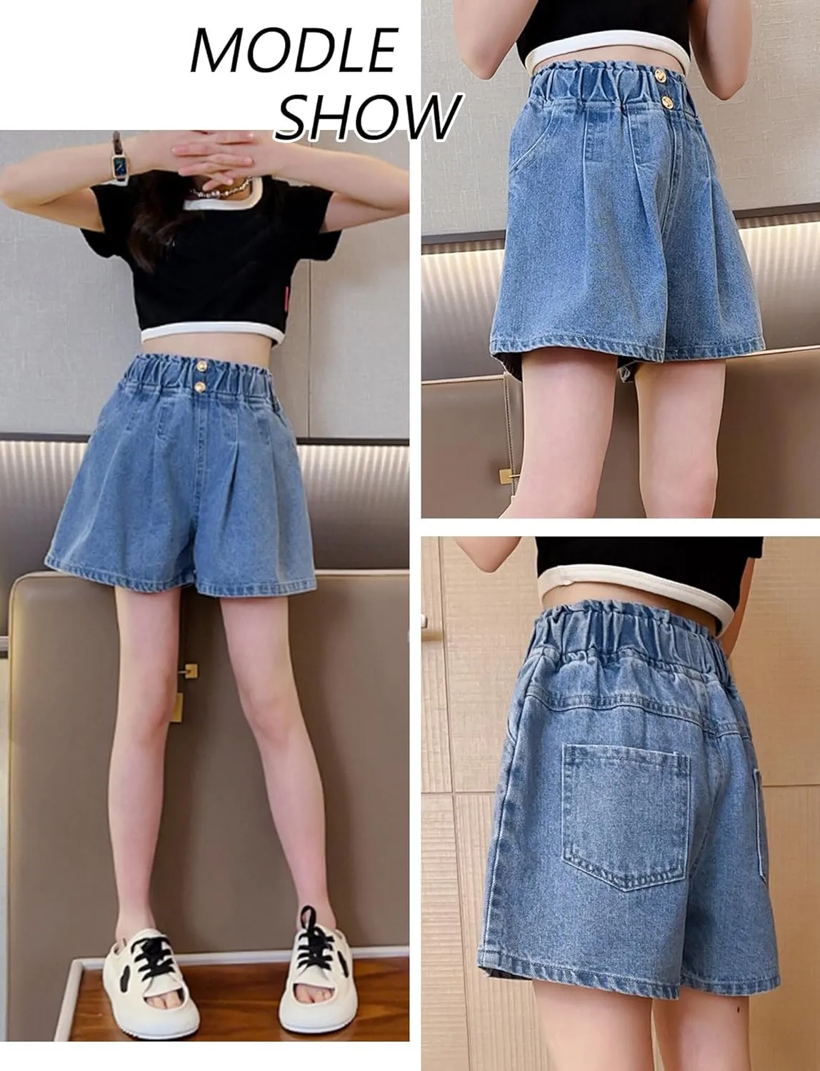 Happy Cherry Baby Girl Summer Denim Shorts Wide Leg Cute Cooling Jeans Hot Pants 1-13Y
