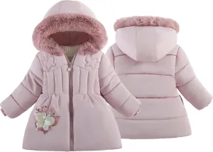 Happy Cherry Girl Winter Coat With Hooded Puffer Jackets Windproof Coat Long Sleeve Thick Outwear