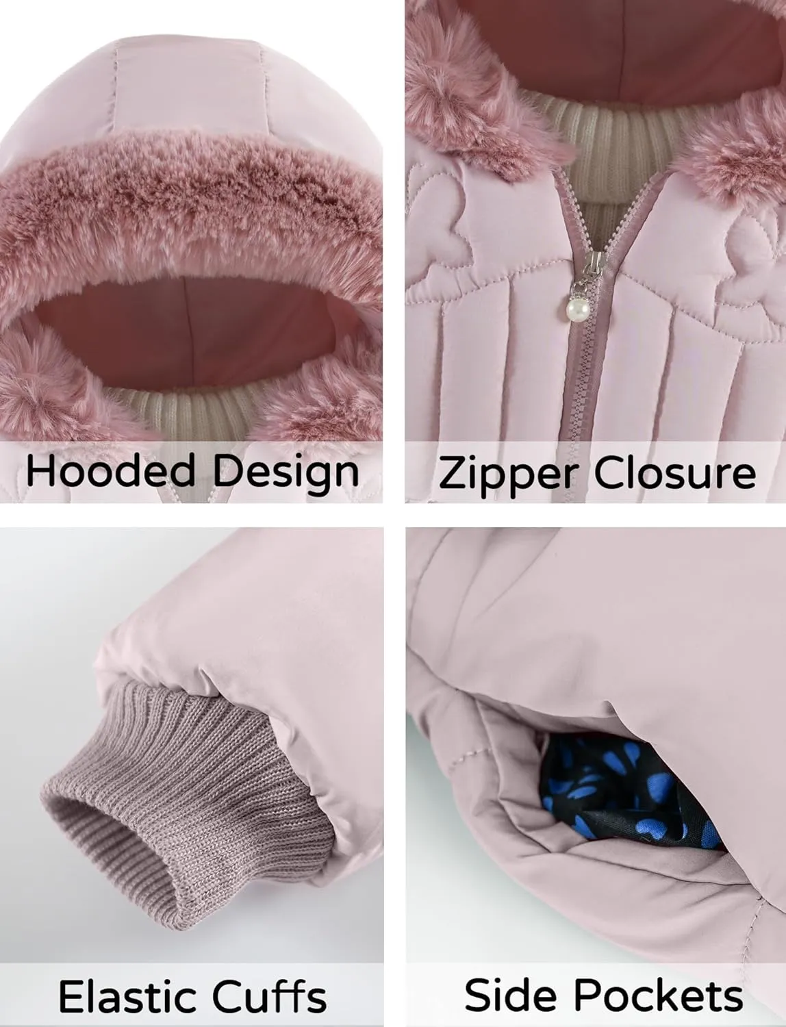 Happy Cherry Girl Winter Coat With Hooded Puffer Jackets Windproof Coat Long Sleeve Thick Outwear