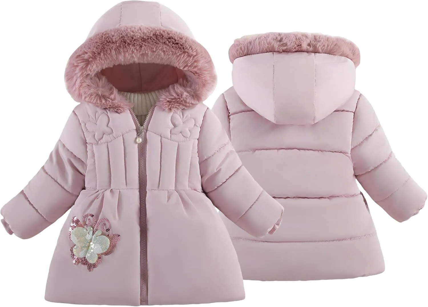 Happy Cherry Girl Winter Coat With Hooded Puffer Jackets Windproof Coat Long Sleeve Thick Outwear