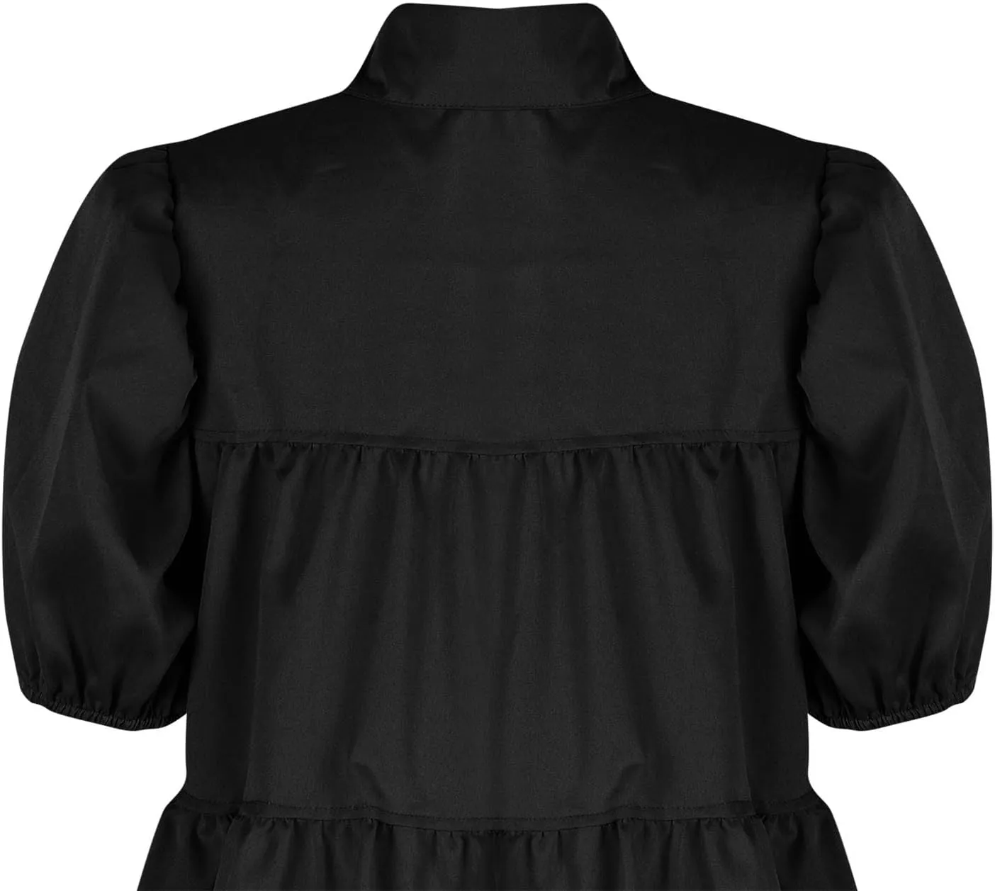 HGps8w Women's Cute Babydoll Dresses Casual Loose Puff Sleeve Ruffle Hem Button Down Tiered Pleated A-Line Shirt Mini Dress