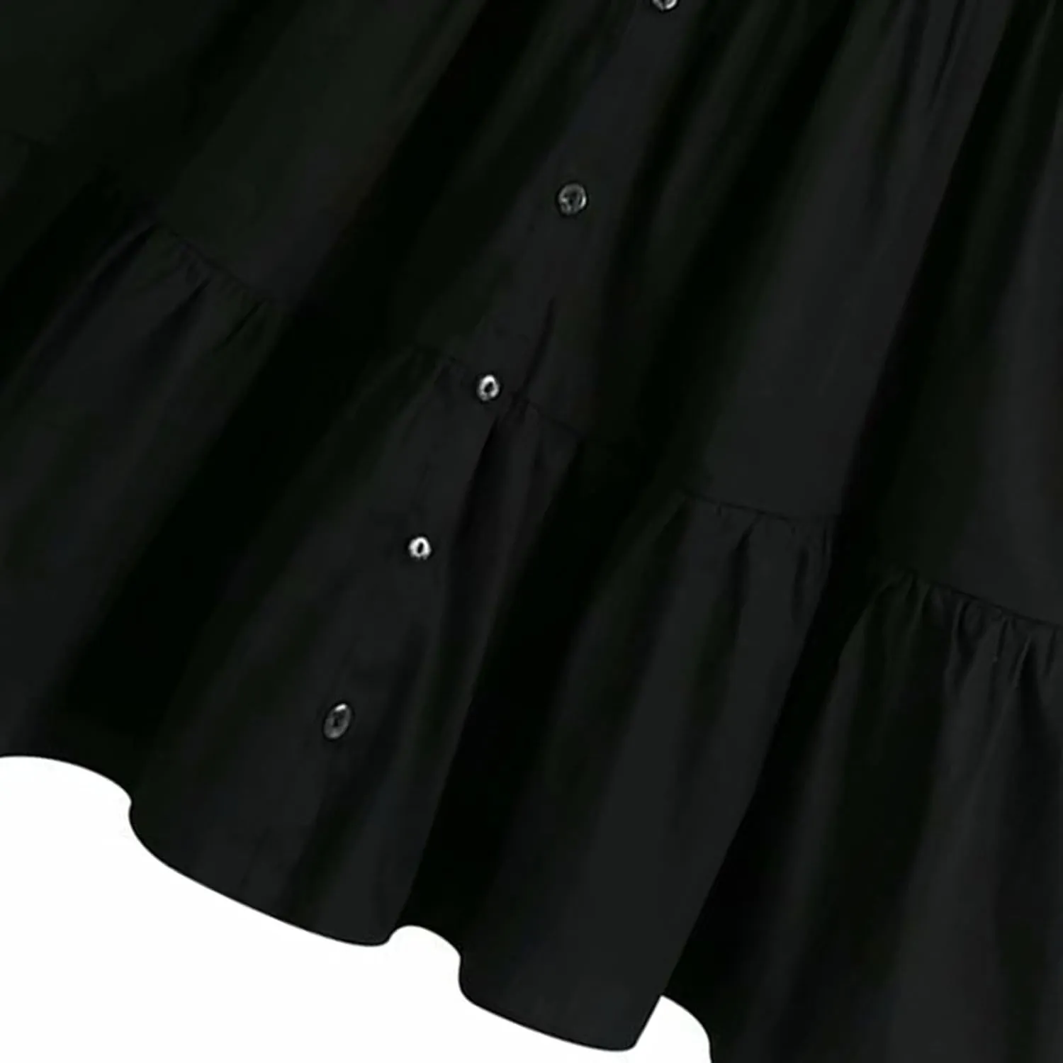 HGps8w Women's Cute Babydoll Dresses Casual Loose Puff Sleeve Ruffle Hem Button Down Tiered Pleated A-Line Shirt Mini Dress