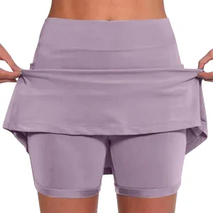 HGps8w Women's Tennis Skirt with Bulit in Shorts, Solid Color Casual Workout Running Golf Athletic Activewear Skorts