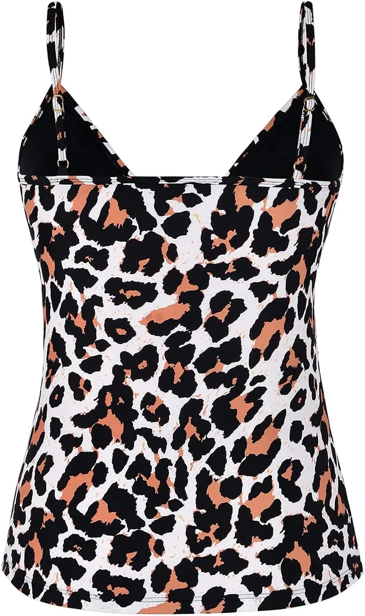 Hilor Women's Tankini Tops Shirred Ruffled Swimsuits V Neck Swimwear Top