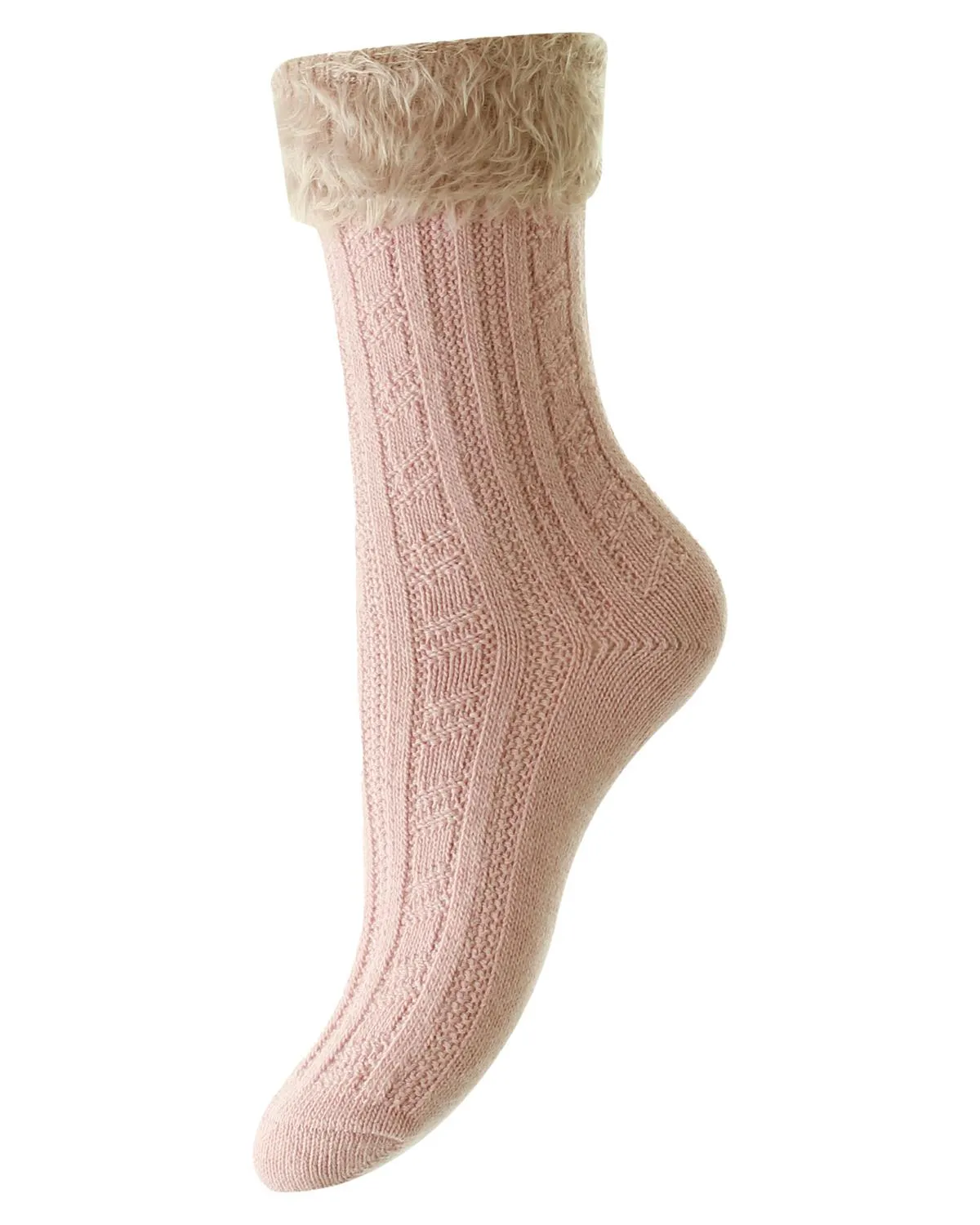 HJ Hall Womens Fluffy Top Cable Knit Socks