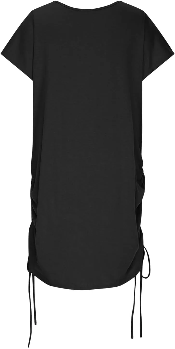 hlysgo Dresses for Women 2025 Summer Side Shirring Short Sleeve V Neck Mini Dresses Casual Cutout Back Beach Coverup Dress