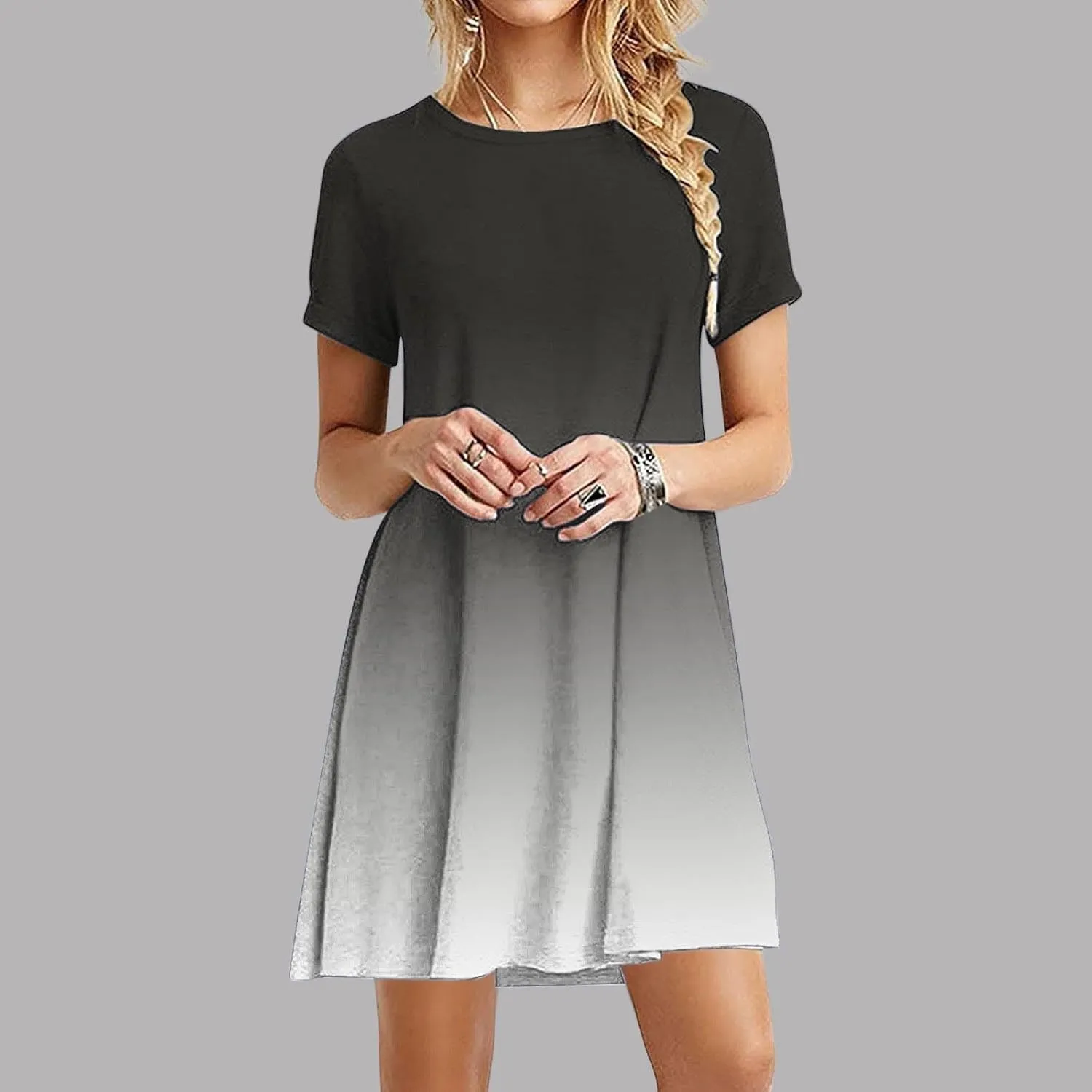 hlysgo Tshirt Dress for Women 2025 Vacation Short Sleeve Crew Neck Casual Dresses Trendy Tie-Dye Print Summer Mini Dress