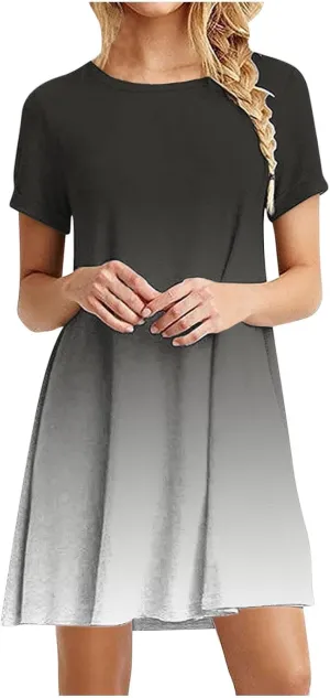 hlysgo Tshirt Dress for Women 2025 Vacation Short Sleeve Crew Neck Casual Dresses Trendy Tie-Dye Print Summer Mini Dress