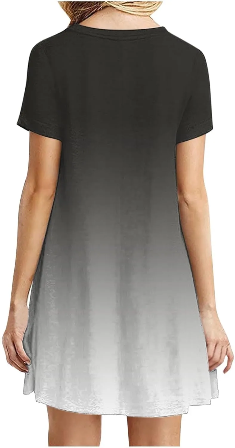 hlysgo Tshirt Dress for Women 2025 Vacation Short Sleeve Crew Neck Casual Dresses Trendy Tie-Dye Print Summer Mini Dress