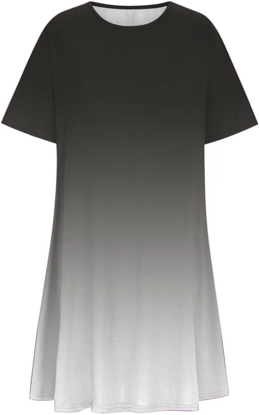 hlysgo Tshirt Dress for Women 2025 Vacation Short Sleeve Crew Neck Casual Dresses Trendy Tie-Dye Print Summer Mini Dress