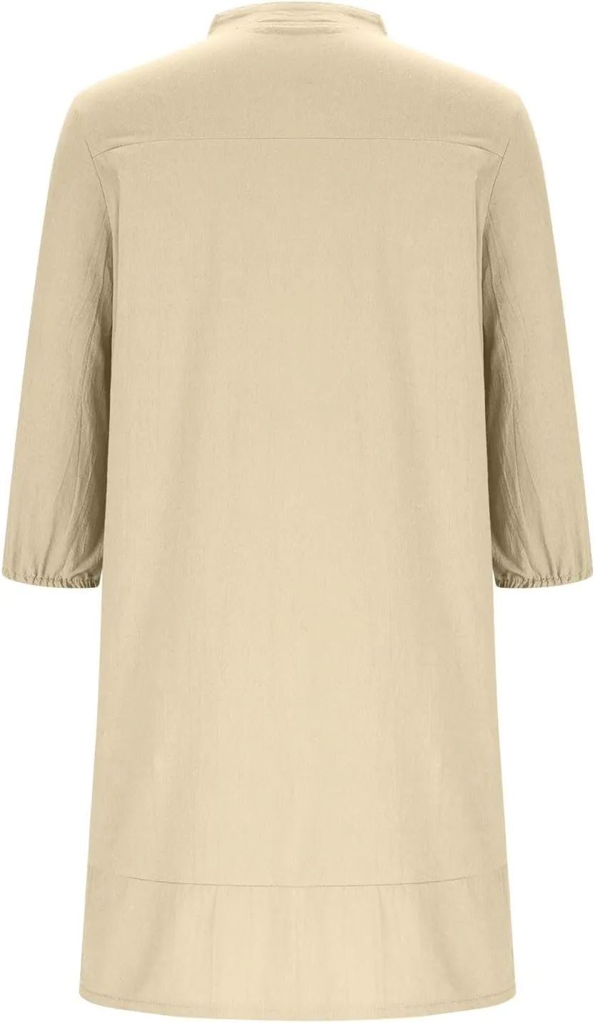hlysgo Women's Mini Dress with Pockets 2025 Summer Casual 3/4 Sleeve V Neck Short Dress Trendy Knee Length Going Out Dresses