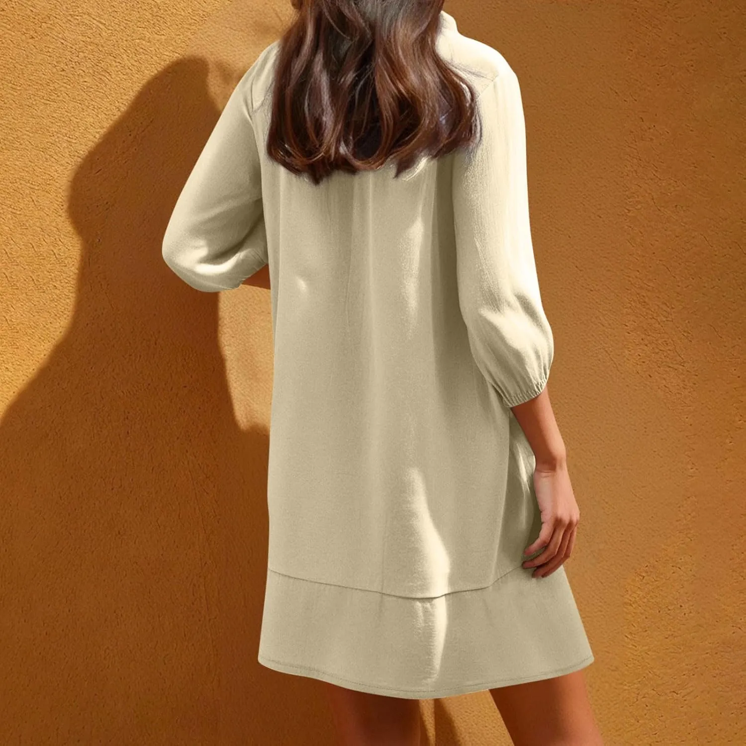 hlysgo Women's Mini Dress with Pockets 2025 Summer Casual 3/4 Sleeve V Neck Short Dress Trendy Knee Length Going Out Dresses