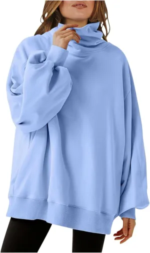 Hoodie Womens Fashion Oversized Sweatshirts Loose Fit Drop Shoulder Pullover Plain Long Sleeve Dressy Casual Tops