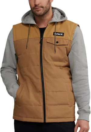Hurley Men's Voyager Jacket - Lightweight Hooded Quilted Canvas Sweater Vest Jacket - Insulated Utility Jacket for Men (S-XL)