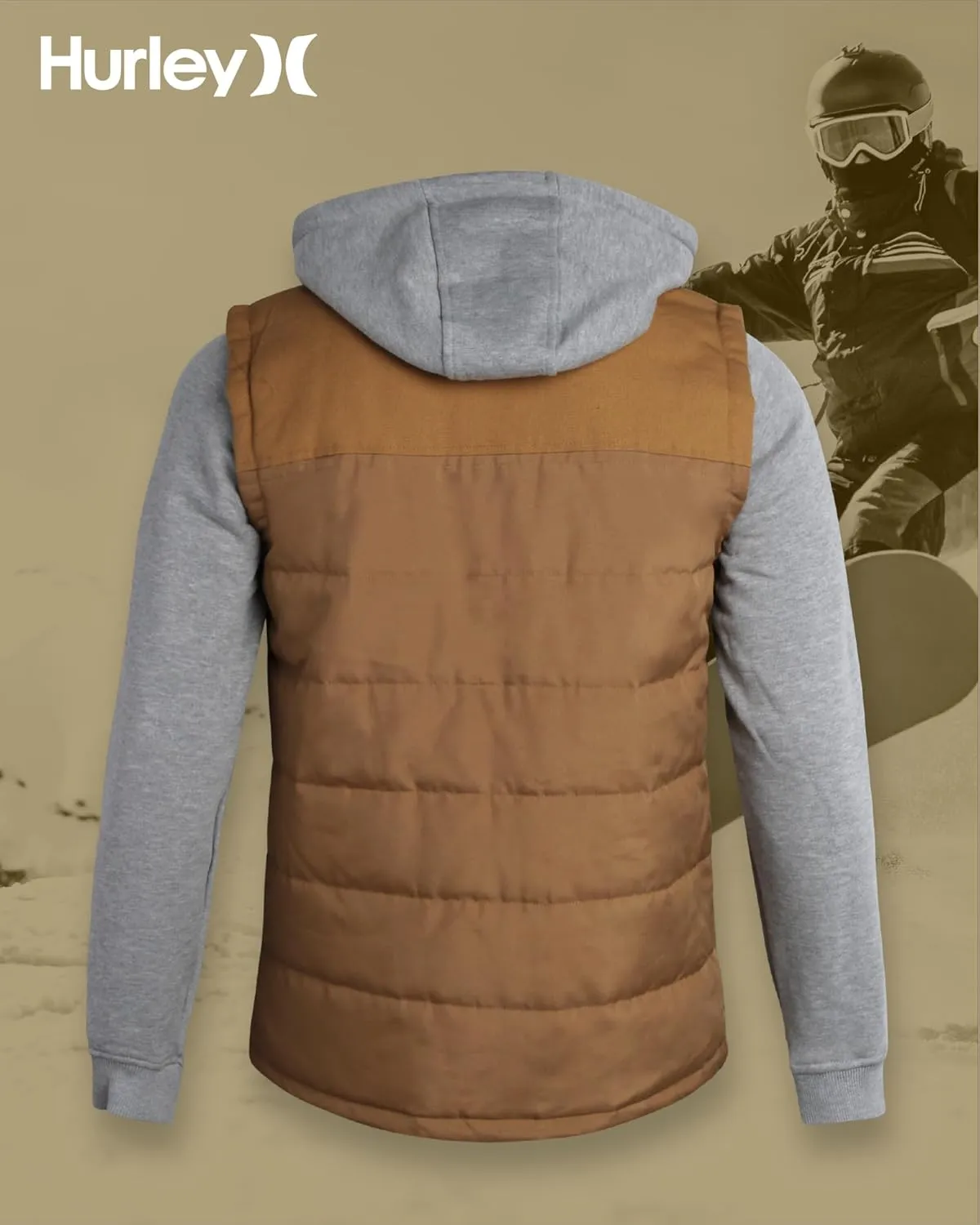 Hurley Men's Voyager Jacket - Lightweight Hooded Quilted Canvas Sweater Vest Jacket - Insulated Utility Jacket for Men (S-XL)