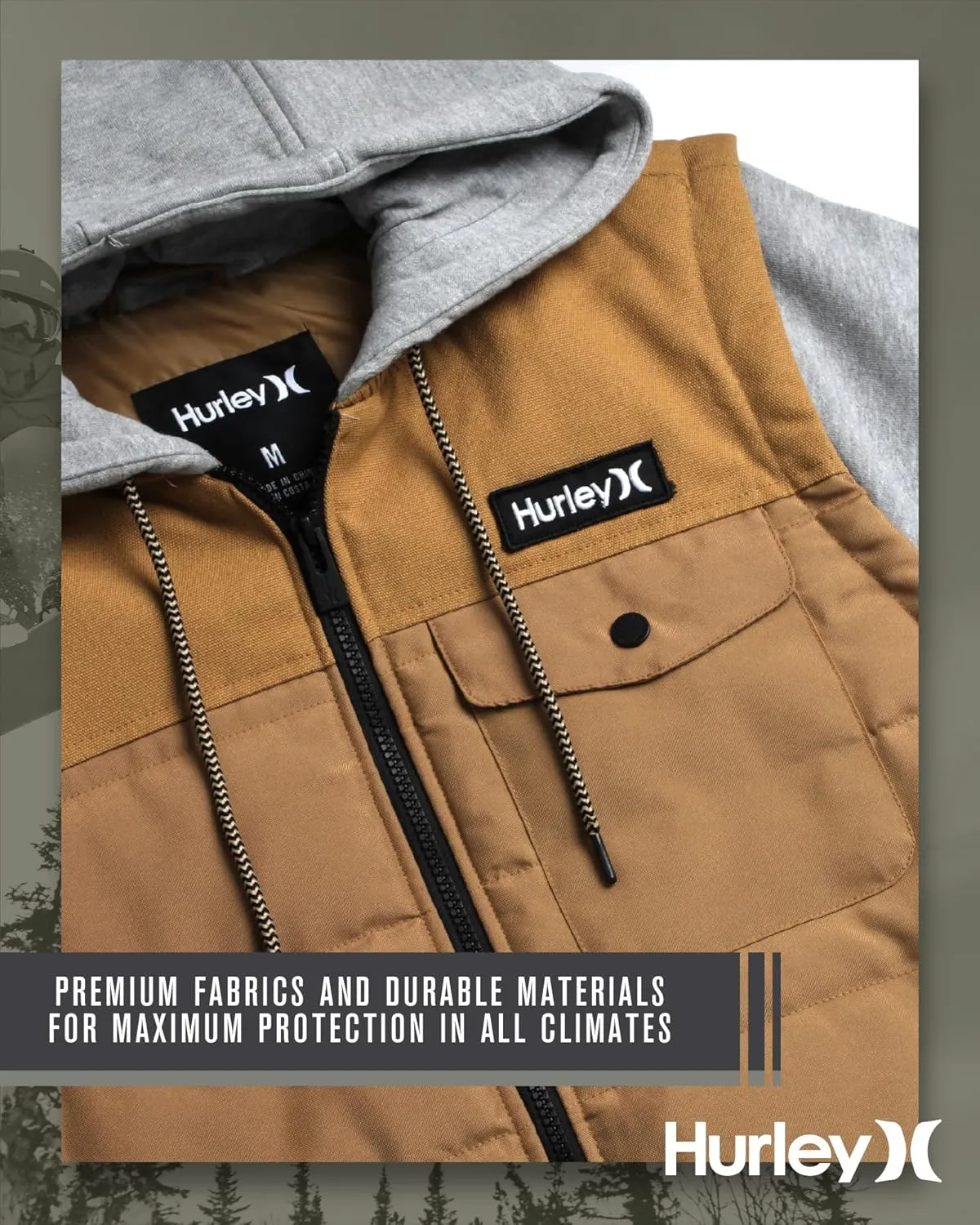 Hurley Men's Voyager Jacket - Lightweight Hooded Quilted Canvas Sweater Vest Jacket - Insulated Utility Jacket for Men (S-XL)