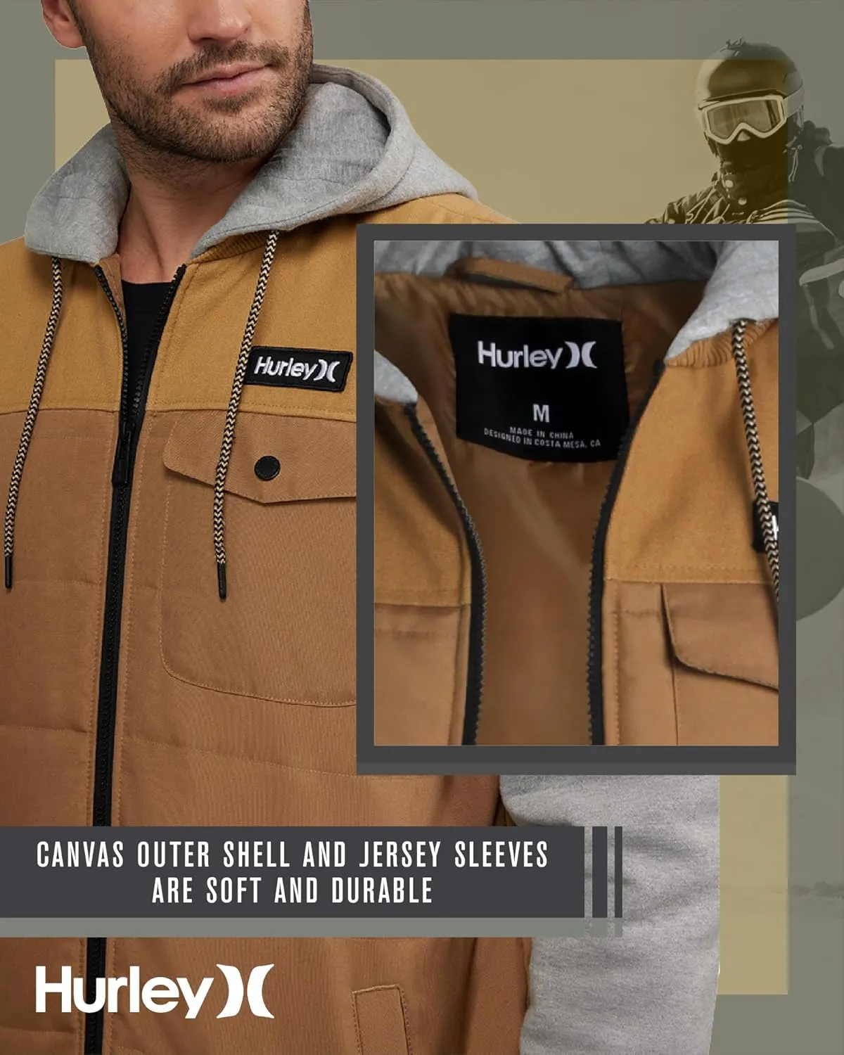 Hurley Men's Voyager Jacket - Lightweight Hooded Quilted Canvas Sweater Vest Jacket - Insulated Utility Jacket for Men (S-XL)