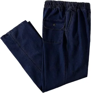 IDEALSANXUN Mens Elastic Waist Loose Fit Denim Pants Casual Solid Jeans Trouser