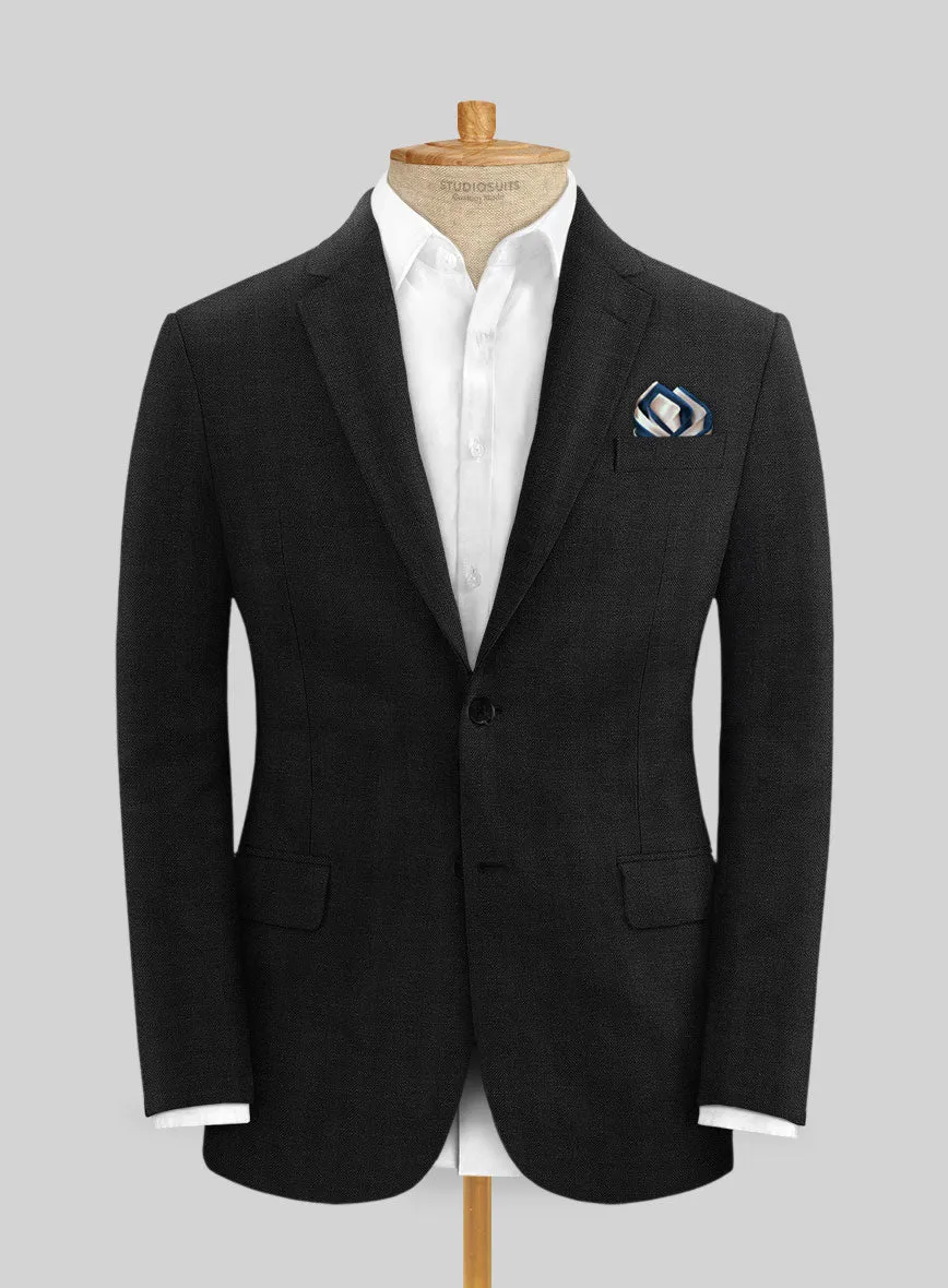 Italian Prato Black Herringbone Linen Jacket