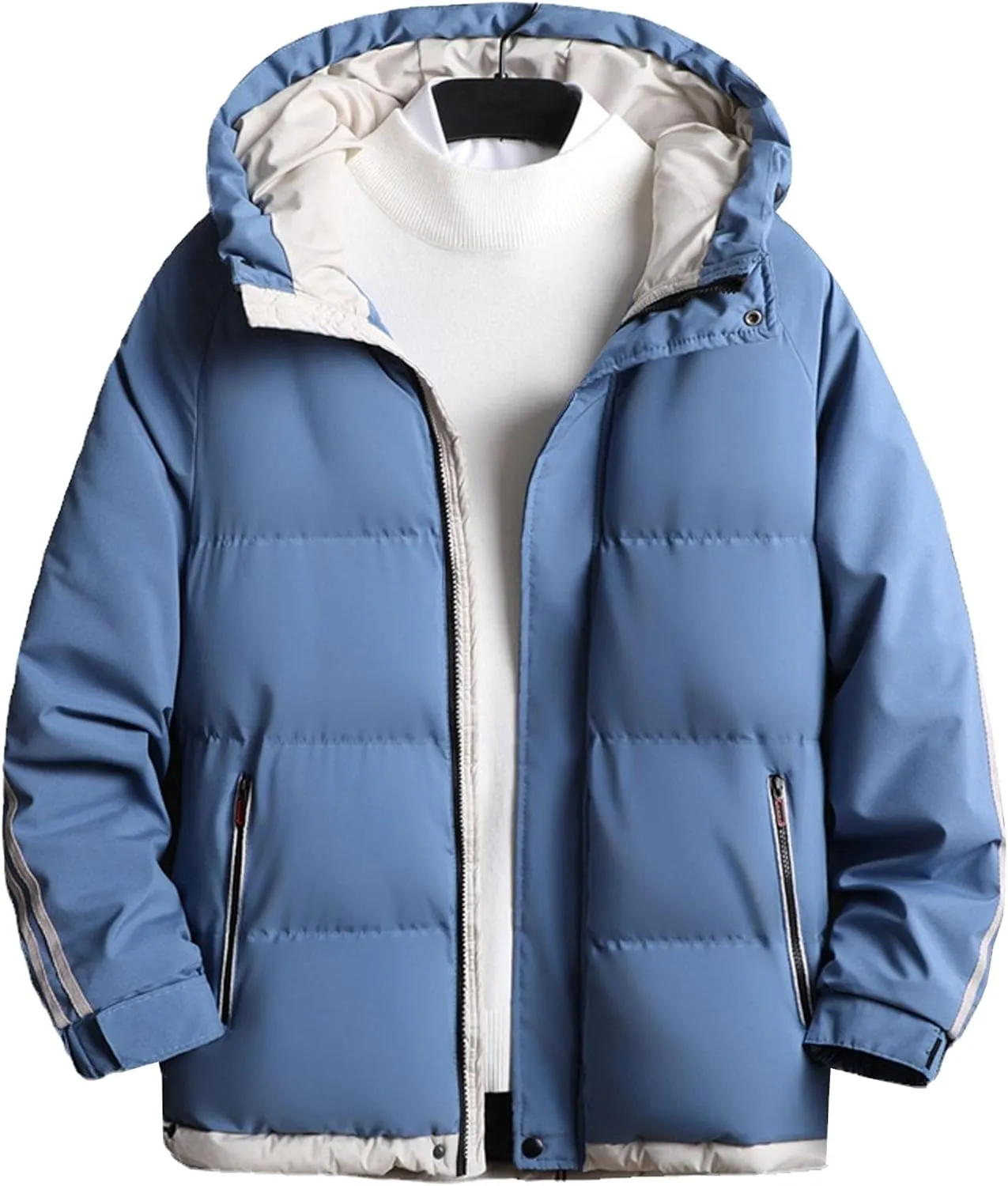JEShifangjiusu Men's Puffer Jacket Waterproof Winter Parka Jacket Warm Thicken Ski Coat Thicken Padded Cotton Coat with Hood
