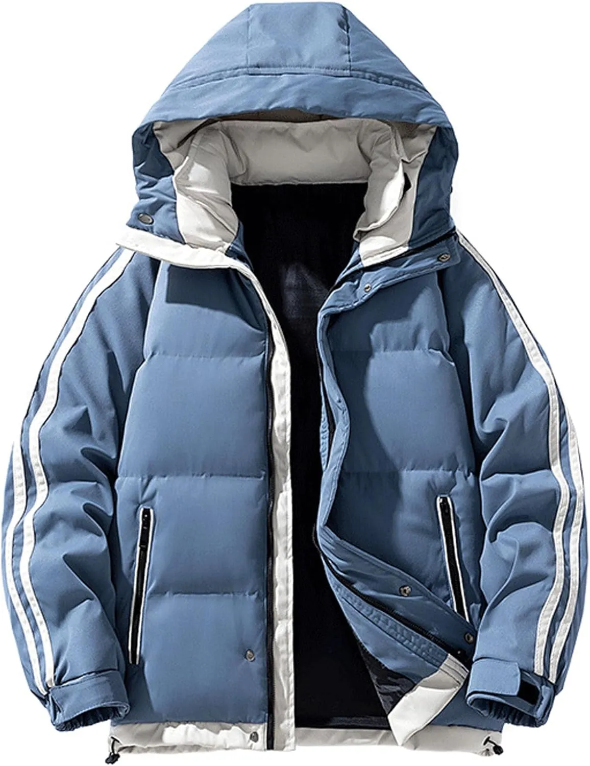JEShifangjiusu Men's Puffer Jacket Waterproof Winter Parka Jacket Warm Thicken Ski Coat Thicken Padded Cotton Coat with Hood