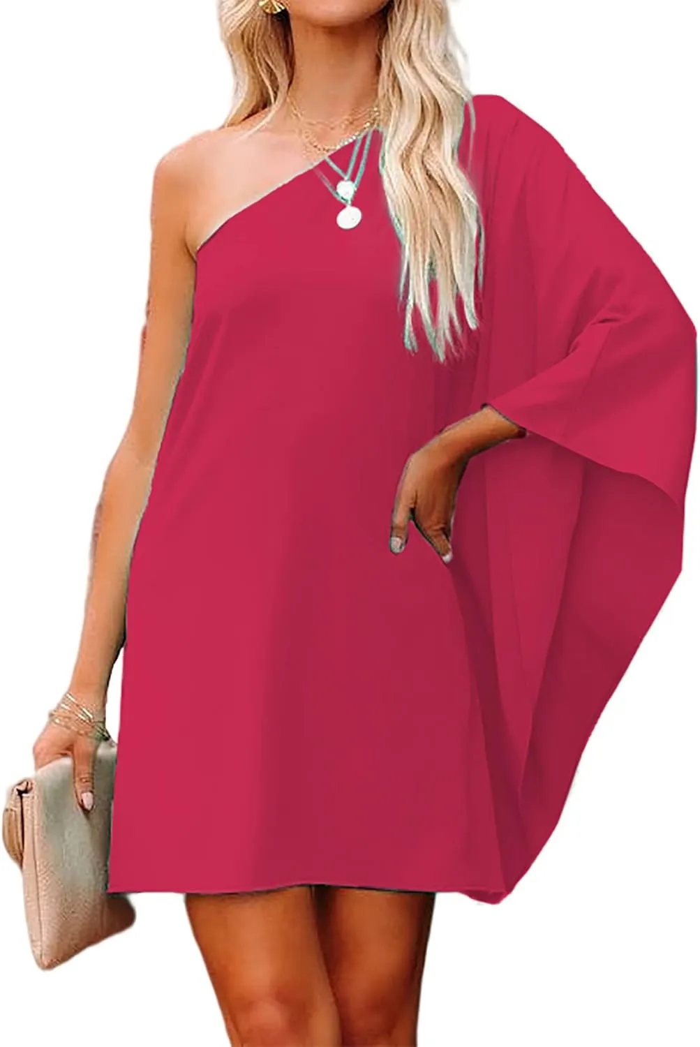 Jhsnjnr Women's Casual Batwing Sleeve One Shoulder Dresses Summer Club Party Cocktail Dresses