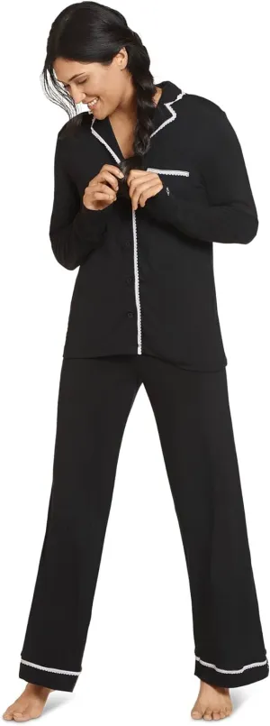 Jockey Women's Sleepwear Cooling Modal Notch Collar Long Sleeve Top & Pant Set