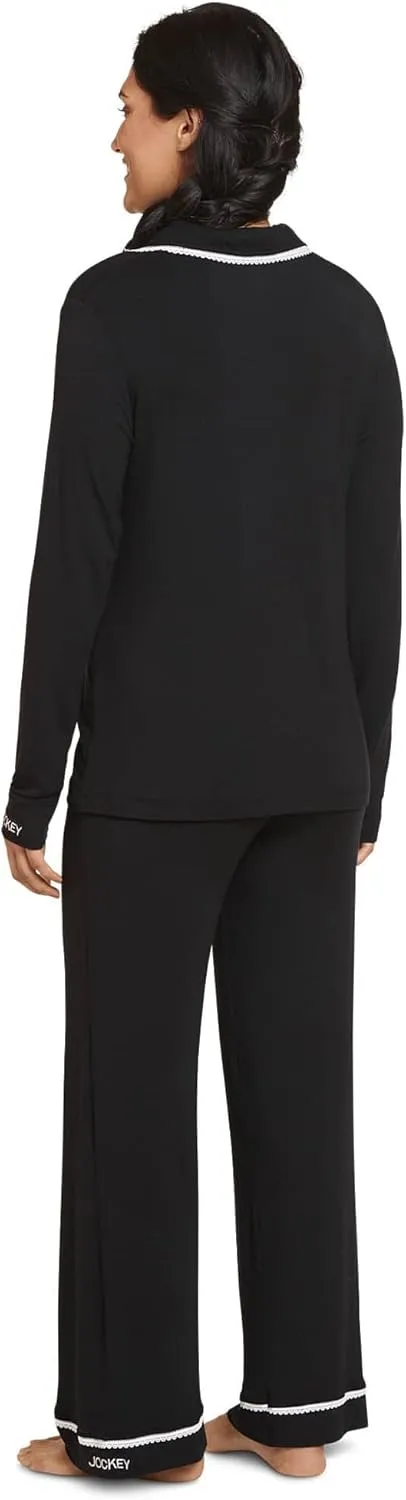 Jockey Women's Sleepwear Cooling Modal Notch Collar Long Sleeve Top & Pant Set