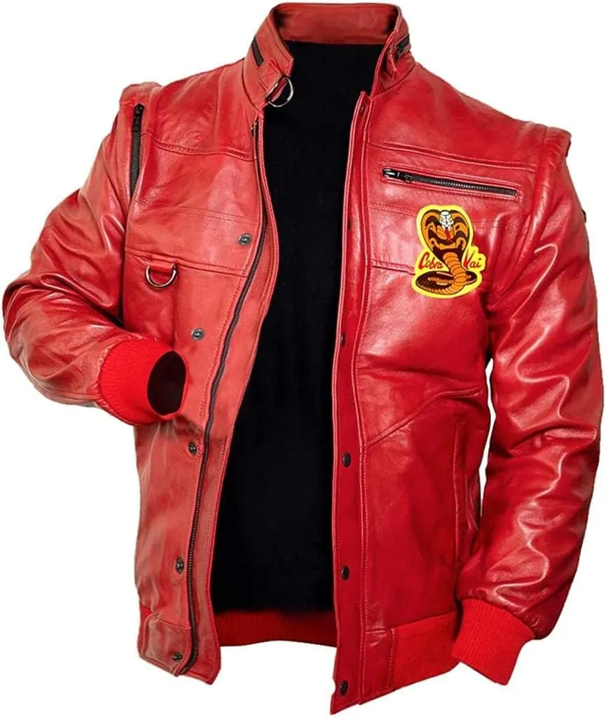 Johnny Lawrence Red Karate Kid Cobra Kobra Kai Men Faux Or PU Leather Bomber Jacket