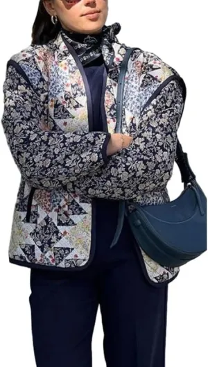 Juakoso Women Floral Print Cropped Quilted Jacket Cardigan Vintage Open Front Padded Puffler Coat Lightweight Casual Outwear