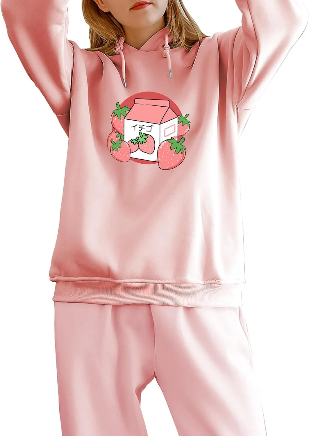 KEEVICI Pullover Sweatshirts for Women Cute Strawberry Cow Print Hoodie Casual Fuzzy Top