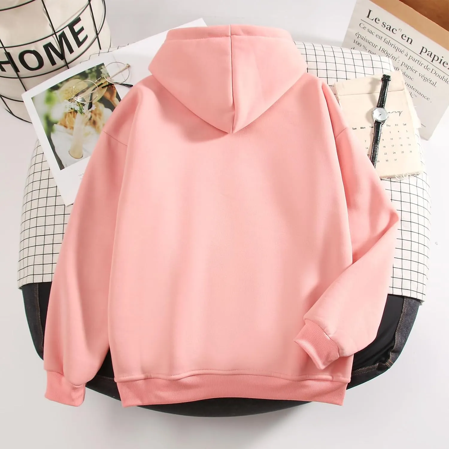 KEEVICI Pullover Sweatshirts for Women Cute Strawberry Cow Print Hoodie Casual Fuzzy Top