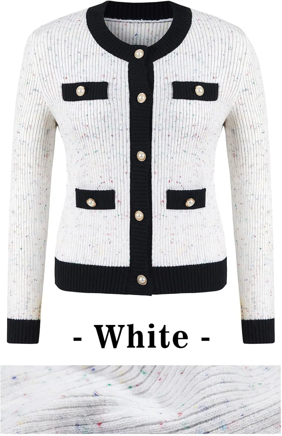 Langwyqu Womens Long Sleeve Button Down Cardigan Sweaters Cropped Open Front Tweed Jacket Fall Elegant Knit Tops